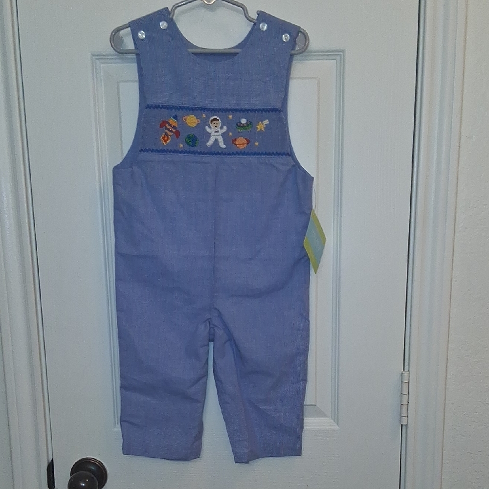 Velani Classic Blue Kids Overalls with Space Embroidered Design